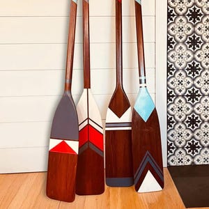 Painted Paddle Wall Art SET of THREE: Nautical Coastal Decor SQ