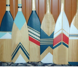 Painted Paddle Wall Art SET of FOUR: Nautical Coastal Decor SQ