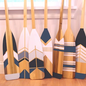 Painted Paddles | SET of TWO | Choose 2 | Hand Painted Canoe Paddle Oar Wall Art | Coastal Gift Decor | Wedding Gift | Nautical Navy SQ