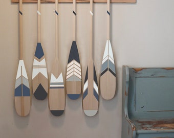 Painted Paddles // SET of TWO // Choose 2 Hand Painted Decorative Canoe Paddle Oar Wall Art ~ Nautical Navy Collection ~ BT ~