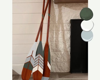 Hand Painted Canoe Paddle | SET of 3 | Canoe Oar | Home Decor | Painted Paddle | Housewarming Gift | Feathers Collection in Hunter Green BT