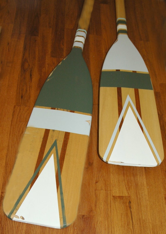 Set Hand Painted Decorative Canoe Paddle Oar Wall Art Wood Nautical Decor Rustic Lake Hanging