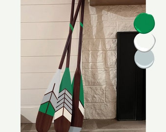 Hand Painted Canoe Paddle // SET of Three // Canoe Oar // Home Decor // Painted Paddle // Feathers Collection with Kelly Green ~ BT ~