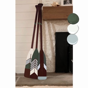 Painted Paddle Choose 1 | Paddle Gift | Canoe Paddle Oar Wall Art | Choose one |  Feathers Design in Hunter Green SQ