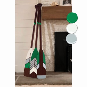 Painted Paddle | Paddle Gift | Canoe Paddle Oar Wall Art  | Choose ONE Feathers Design in Kelly Green SQ