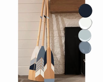 Hand Painted Canoe Paddle // SET of Three // Canoe Oar // Home Decor // Painted Paddle // Feathers Collection in Polo Blue ~ SQ ~