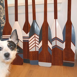 Hand Painted Canoe Paddle Wall Art - Nautical Navy Decor - Set of 4 SQ