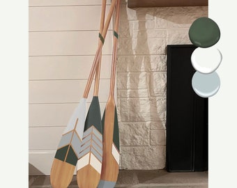 Hand Painted Canoe Paddle // SET of Three // Canoe Oar // Home Decor // Painted Paddle // Feathers Collection in Hunter Green ~ BT ~