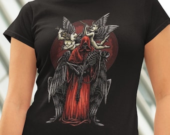 Grim Reaper T Shirt, Skeleton Shirt, Skull Shirt, Horror Gifts, Angel of Death Tee  TH814