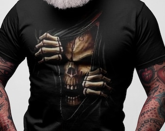 T-shirt met schedel: T-shirt met grim Reaper, hoofd skelet, halloweenkleding TH582