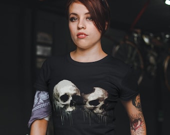 Skulls Shirt, Skeleton Shirt, Goth Shirt, Halloween Shirt, Skull T-Shirt, Gothic Skeleton Head Shirt , Goth Clothing TH735