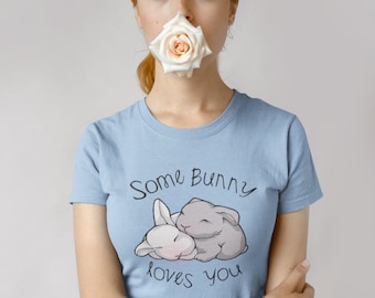 Shirt paashaas, T-shirt Somebody Loves You, paascadeaus, paast-shirt dames, T-shirt konijn TH154