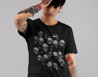 Skulls Shirt, Skeleton Shirt, Goth Shirt, Halloween Shirt, Skull T-Shirt, Gothic Skeleton Shirt , Goth Clothing TH788