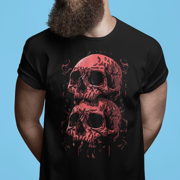 Skulls Shirt, Skeleton Shirt, Goth Shirt, Halloween Shirt, Skull T-Shirt, Gothic Skeleton Head Shirt , Goth Clothing TH787