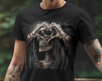 Skulls Shirt, Skeleton Shirt, Goth Shirt, Halloween Shirt, Skull T-Shirt, Gothic Skeleton Head Shirt , Goth Clothing TH831