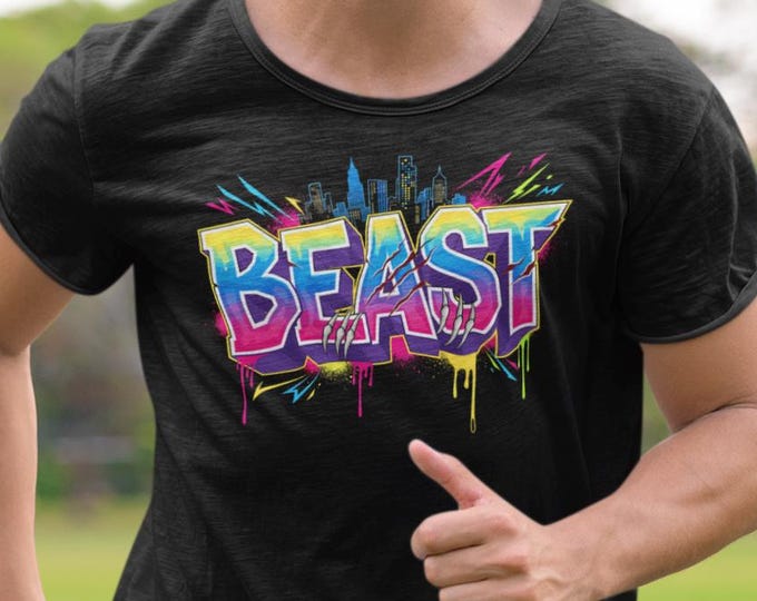 Camiseta con estampado de grafiti bestial / Camiseta para entrenar en el gimnasio / Camiseta gráfica urbana / Camiseta fitness estilo bestia / Ropa urbana para hombre y mujer / Camiseta gamer