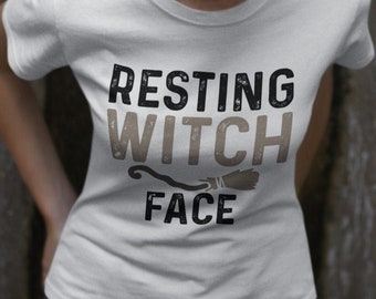 Camiseta de Halloween con cara de bruja en reposo: Camiseta divertida para mujer
