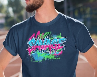Savage Graffiti T-Shirt | Fitness Streetwear Tee | Gym Graphic Top | Bold Urban Style Shirt | Gamer TShirt | Workout Apparel for Men & Women