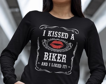 Funny Kissed A Biker Long Sleeve Shirt for Women – Motorcycle Rider Gift TH857LS