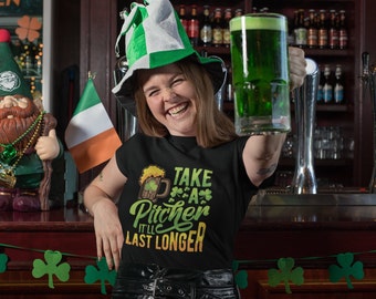 Shirt Take A Pitcher, grappig St. Patrick's Day-T-shirt, St Pattys Day-cadeaus, bierdrinkend dames-T-shirt dames, Ierse geschenken TH720