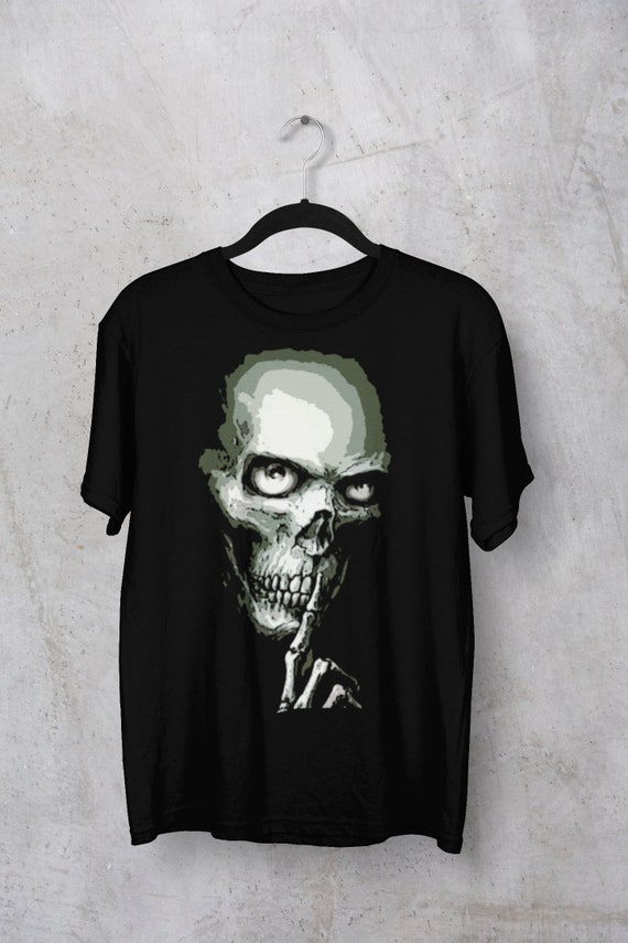 Women's Skull Graphic T-Shirt - Gothic Halloween Horror Novelty Tee | Ink Blue Skeleton Print Top
