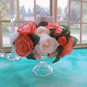 Weiße und rosa Rose und Hortensien - Innen Blume Kerze Halter Dekor
