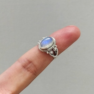 Natural Rainbow Moonstone Ring, 925 Solid Sterling Silver Ring, Oval Moonstone Ring, Blue Fire Moonstone Ring, Ring for Women, Boho Ring