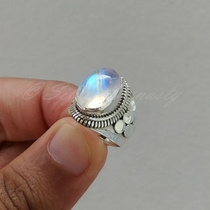 Oval Rainbow Moonstone Ring: Handmade 925 Sterling Silver