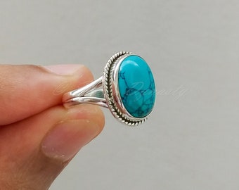 Natural Turquoise Ring,Turquoise Ring, Sterling Silver Ring for Women, Statement Ring with Stone, Gemstone Boho Ring, Bohemian Jewelry