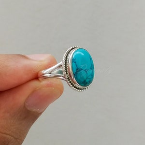 Natural Turquoise Ring,Turquoise Ring, Sterling Silver Ring for Women, Statement Ring with Stone, Gemstone Boho Ring, Bohemian Jewelry