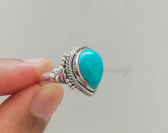 Natural Turquoise Ring, Sterling Silver Ring for Women,Statement Ring with Stone,Gemstone Boho Ring, Natural Turquoise Ring,Bohemian Jewelry