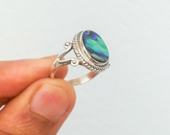 Shell Natural Abalone Ring,Shell Jewelry,Abalone shell Ring,Shell Ring,girlfriend ring Sterling Silver ring, Statement Ring Healing Ring
