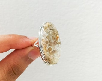 Statement Ring 925 Sterling Silver Ring Gifts for her Birthstone Jewelry Handmade Ring Boho Rings #SC12 Fossil coral gemstone ring
