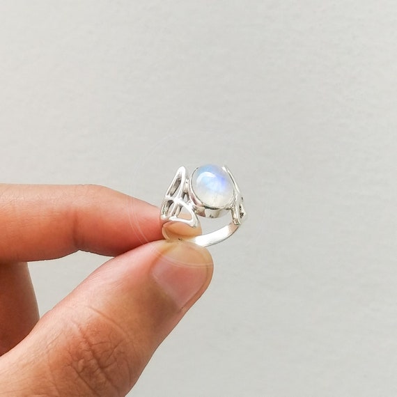 Rainbow Moonstone Ring 925 Solid Sterling Silver Ring Silver