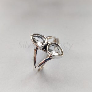 Handmade Pear Crystal Ring: 925 Sterling Silver