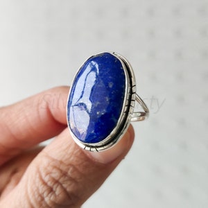 Natural Lapis Lazuli ring, Handmade ring,  92.5% Sterling Silver Ring, Silver Lapis ring, Lapis ring, Boho ring, Women's ring, Oval Ring