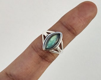 Marquise Labradorite Ring: Handmade 925 Sterling Silver Boho Ring