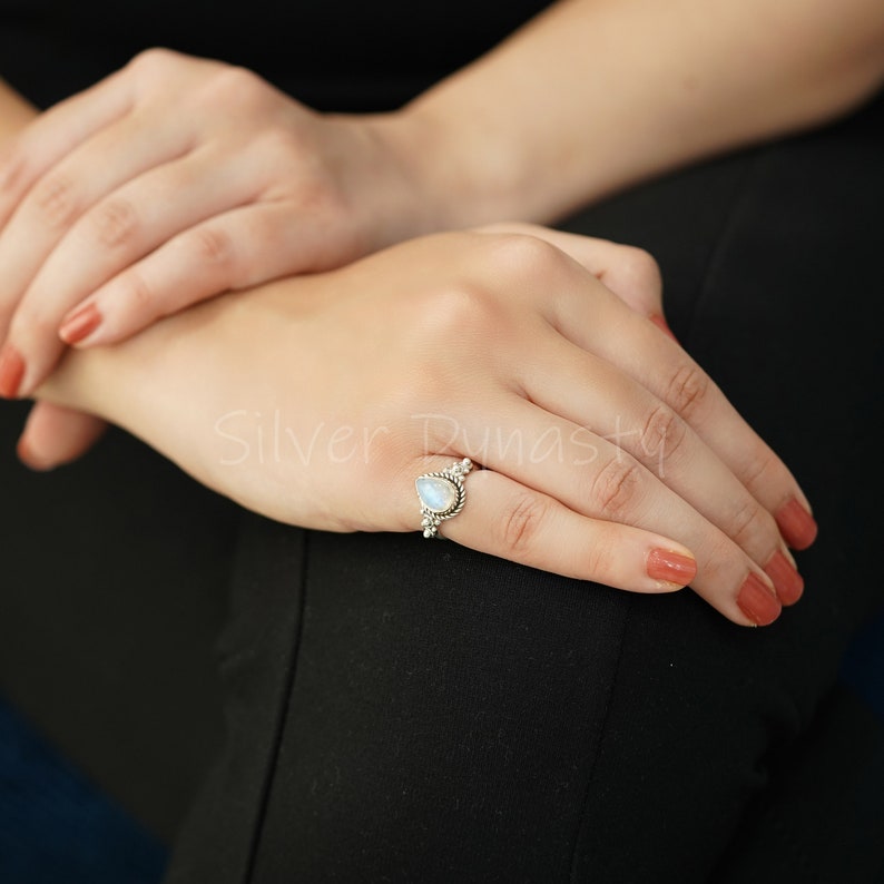 Natural Rainbow Moonstone Ring, Sterling Silver Ring for Women, Handmade Silver Ring, Moonstone Ring, Bohemian Jewelry image 4