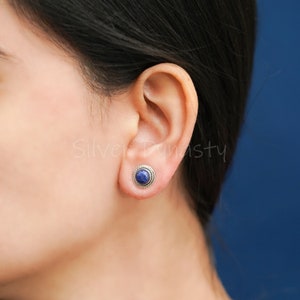 Natural Lapis Lazuli Stud Earrings: Handmade 925 Sterling Silver