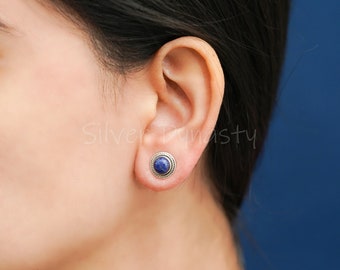 Natural Lapis Lazuli Earrings 925 Sterling Silver Earrings Silver Stud Earrings Earrings for Women Dainty Earrings Handmade Gift