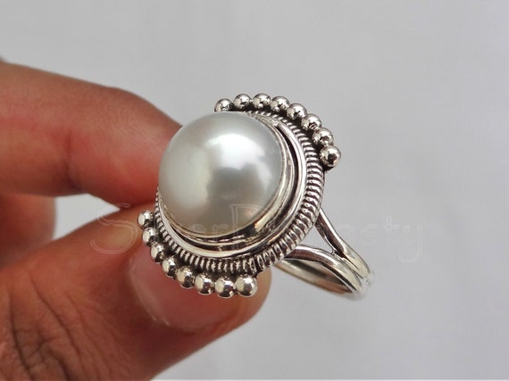 Pearl ring store sterling silver
