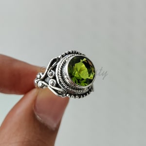 Handmade Peridot Ring: Boho Sterling Silver Ring for Women