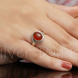 Natural Carnelian Ring, 925 Solid Sterling Silver Ring, Gemstone Ring, Minimalist Ring, Ring for Women, Everyday Ring, Round Stone Ring,
