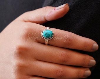 Natural Turquoise Ring,Turquoise Ring, Sterling Silver Ring for Women, Statement Ring with Stone, Gemstone Boho Ring, Bohemian Jewelry