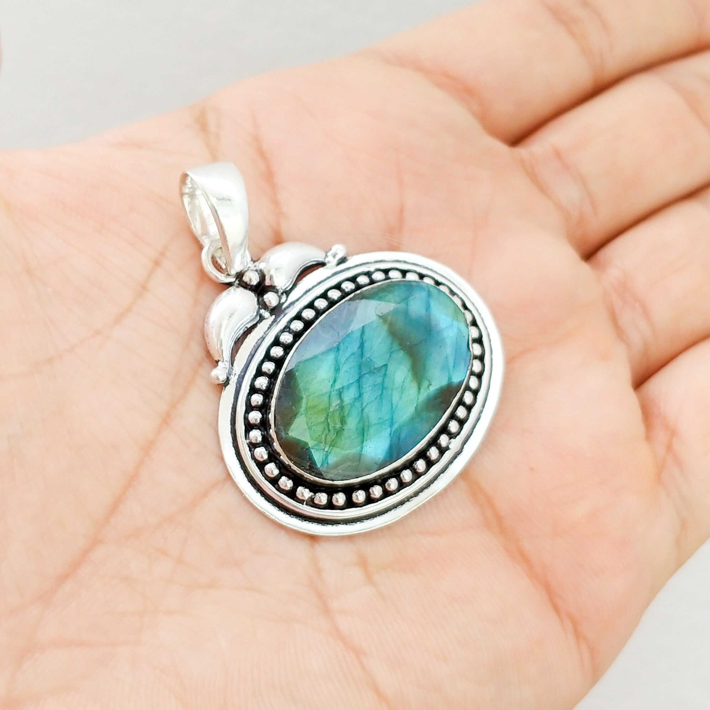 Elegant Labradorite Pendant 925 Solid Sterling Silver - Etsy