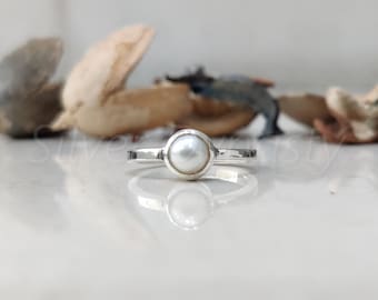 Sterling Silver Pearl Ring: Handmade Gemstone Jewelry