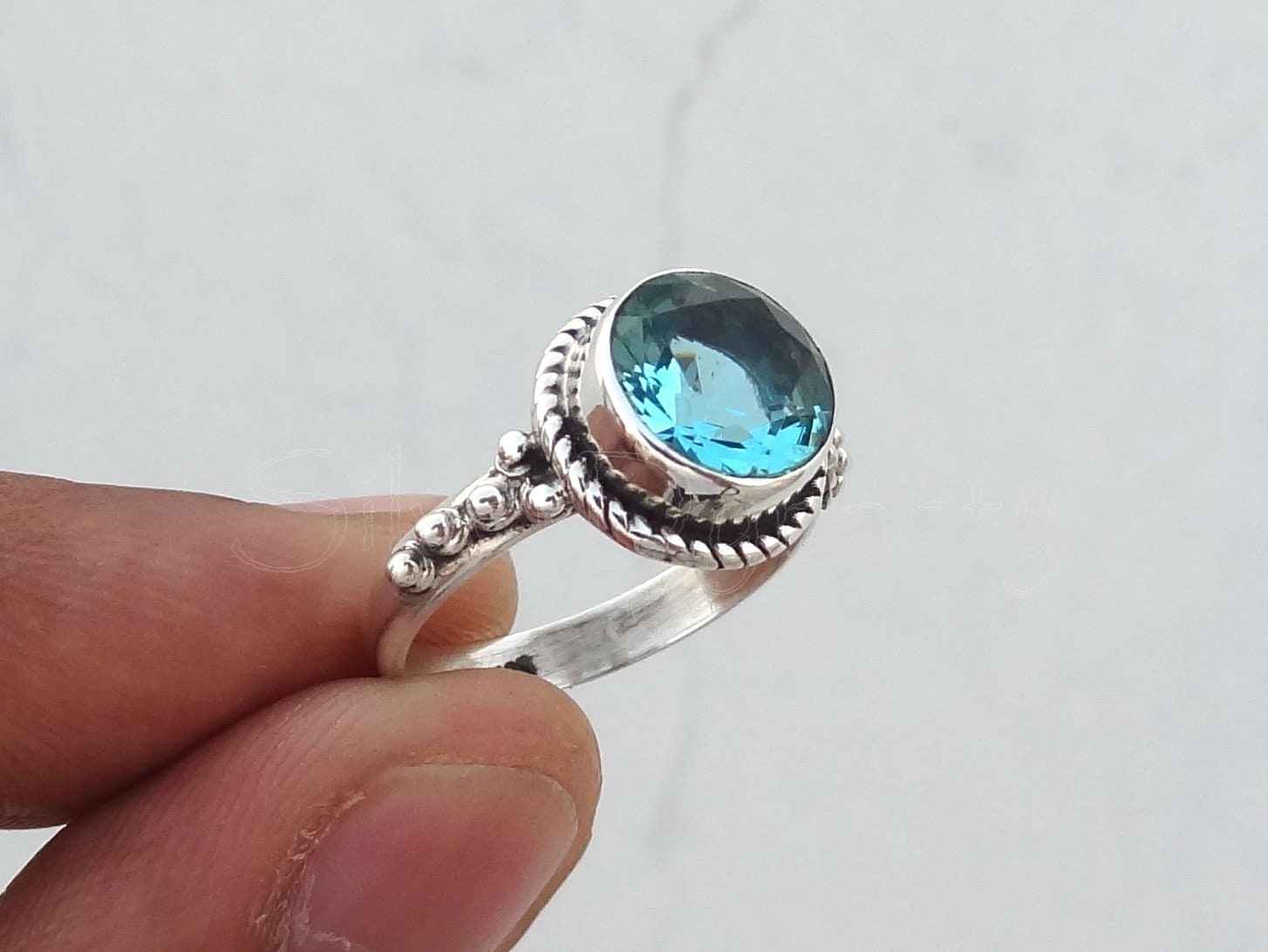 Natural Blue Topaz Gemstone Ring Sterling Silver 925 Big Stone Topaz Ring Everyday Silver Handmade Statement Ring Anniversary Gift For all