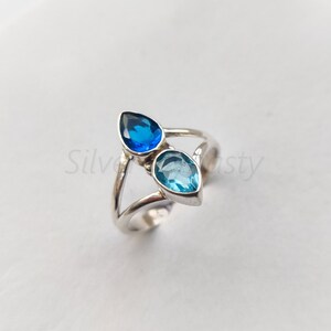 Blue Topaz Sterling Silver Ring: Handmade Tear Drop Gemstone