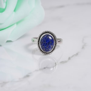 Natural Lapis Lazuli ring,92.5% sterling silver ring, silver lapis ring,gemstone ring, 925 solid sterling silver ring, minimalist ring image 3