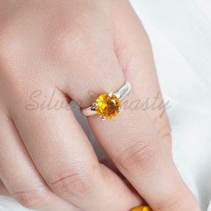 Dainty Citrine Ring: 925 Sterling Silver, Yellow Birthstone